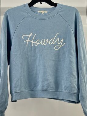 Z Supply "Howdy" Crewneck Sweatshirt in Light Blue with White Script